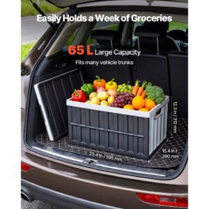 plastic collapsible storage bins with lids, 65l 3 packs, stackable folding storage crates with handles, holds 84 lbs per bin, heavy duty containers, space saving baskets, for home organizing