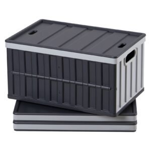 Plastic Collapsible Storage Bins with Lids, 65L 3 Packs, Stackable Folding Storage Crates with Handles, Holds 84 lbs Per Bin, Heavy Duty Containers, Space-Saving Baskets, for Home Organizing