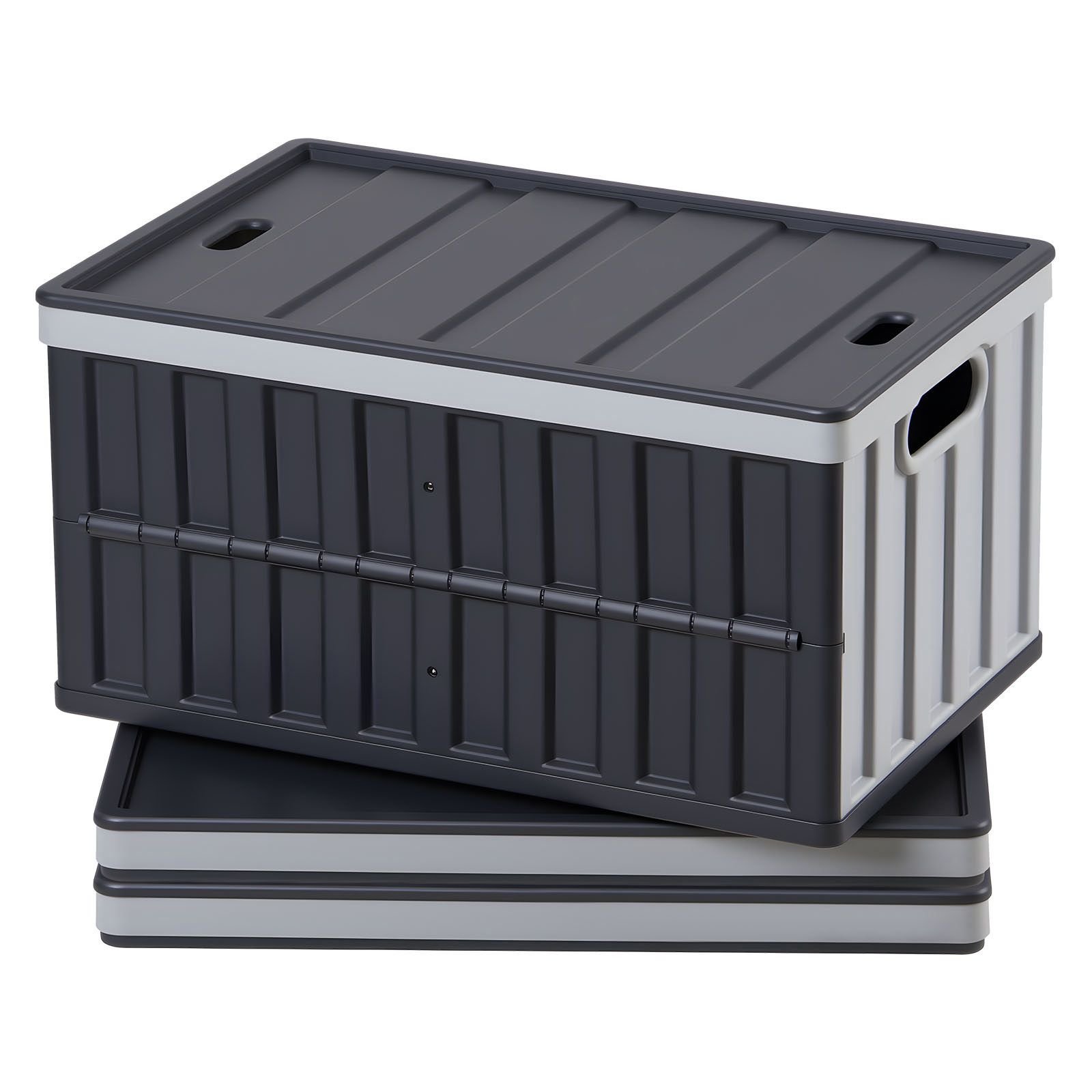 plastic collapsible storage bins with lids, 65l 3 packs, stackable folding storage crates with handles, holds 84 lbs per bin, heavy duty containers, space saving baskets, for home organizing