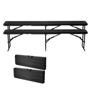 Plastic Folding Bench, 6 ft Portable Bench for Outdoor Picnic Party Camping Dining, Foldable Smooth HDPE Seat for Garden Soccer Multipurpose Entertaining Activities, 2 Pack, 2 Carry Bags, Black