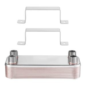 Plate Heat Exchanger, 5 x 12 in Brazed Plate Water to Water Heat Exchanger with 20 Plates, Mounting Bracket, Sturdy Stainless Steel Construction, 170-330K BTU for Boiler, Radiant Floor Heating