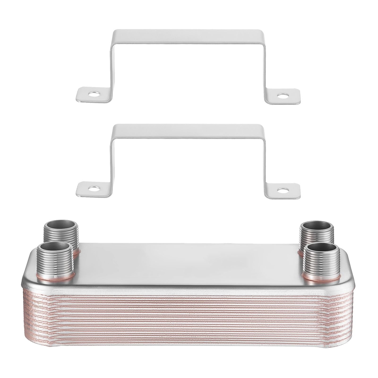 plate heat exchanger, 5 x 12 in brazed plate water to water heat exchanger with 20 plates, mounting bracket, sturdy stainless steel construction, 170 330k btu for boiler, radiant floor heating