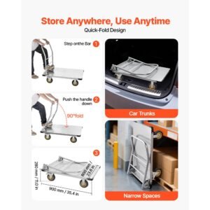 platform truck, 2000 lbs capacity, heavy duty steel flatbed cart with swivel wheels and handle, foldable platform hand push truck dolly, for groceries, garage, warehouse, 35.4 x 23.6 x 35.4 in