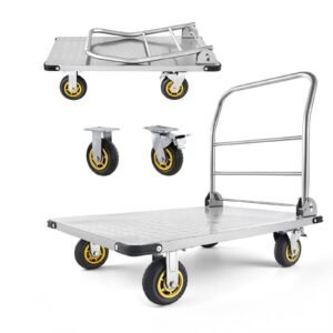 Platform Truck, 2000 lbs Capacity, Heavy Duty Steel Flatbed Cart with Swivel Wheels and Handle, Foldable Platform Hand Push Truck Dolly, for Groceries, Garage, Warehouse, 35.4 x 23.6 x 35.4 in
