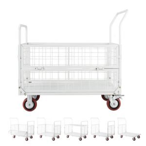 Platform Truck Cart with Cage, 2000 lbs Capacity, 6-in-1 Foldable Flatbed Cart with Swivel Wheels, Heavy Duty Hand Truck, Multi-Functional Push Dolly, for Grocery Laundry, 44.5 x 26.6 x 42.1 in