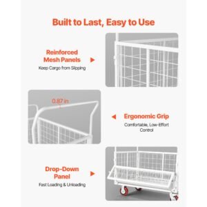 platform truck cart with cage, 2000 lbs capacity, 6 in 1 foldable flatbed cart with swivel wheels, heavy duty hand truck, multi functional push dolly, for grocery laundry, 44.5 x 26.6 x 42.1 in