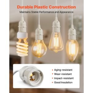 plug in hanging light cord kit, 16ft lantern extension cords, 2 pack e26 light socket lamp cord replacement, secure & sturdy, easy to install, pendant lamp kit on/off switch & socket rings