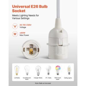 plug in hanging light cord kit, 16ft lantern extension cords, 2 pack e26 light socket lamp cord replacement, secure & sturdy, easy to install, pendant lamp kit on/off switch & socket rings
