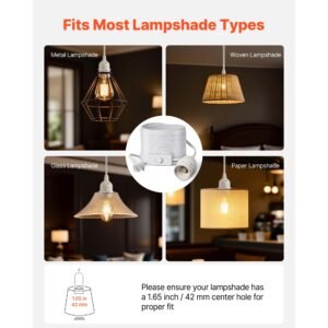 plug in hanging light cord kit, 16ft lantern extension cords, 2 pack e26 light socket lamp cord replacement, secure & sturdy, easy to install, pendant lamp kit on/off switch & socket rings