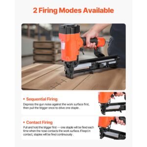 pneumatic staple gun, 16 gauge 1 inch wide crown pneumatic stapler 5/8" to 1 1/2" length, 70 120psi air staple gun with two firing modes for roof decking, wall sheathing, fencing, subflooring
