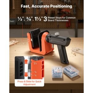 pocket hole jig kit, 1/2", 3/4", 1 1/2" adjustable, 360° rotating handle, jig pocket hole system with 260 screws, c clamp, stop collar, drill bit, easy clamping and adjusting, for woodworking
