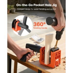 pocket hole jig kit, 1/2", 3/4", 1 1/2" adjustable, 360° rotating handle, jig pocket hole system with 260 screws, c clamp, stop collar, drill bit, easy clamping and adjusting, for woodworking