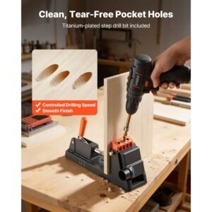 pocket hole jig kit, 1/2" to 1 1/2" adjustable, lightweight jig pocket hole system with dust collection adapter, detachable guide block, drill bit, stop collar, easy adjusting, for woodworking