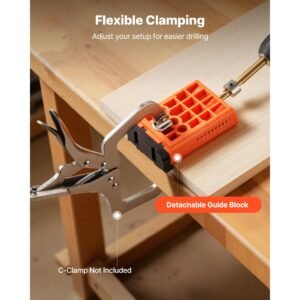 pocket hole jig kit, 1/2" to 1 1/2" adjustable, lightweight jig pocket hole system with dust collection adapter, detachable guide block, drill bit, stop collar, easy adjusting, for woodworking