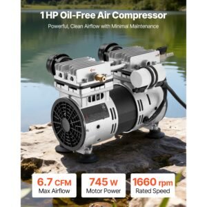 pond aerator, 6.7cfm 1 hp air compressor, lake aerator for ponds up to 3 acres, overheat protection & anti backflow valve, 745w powerful motor, pond aeration pump for water oxygen circulation