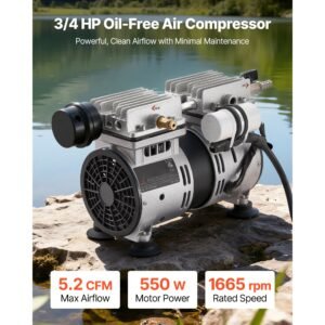 pond aerator,5.2cfm 3/4 hp air compressor, lake aerator for ponds up to 3 acres, overheat protection & anti backflow valve, 550w powerful motor, pond aeration pump for water oxygen circulation