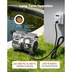 pond aerator,5.2cfm 3/4 hp air compressor, lake aerator for ponds up to 3 acres, overheat protection & anti backflow valve, 550w powerful motor, pond aeration pump for water oxygen circulation