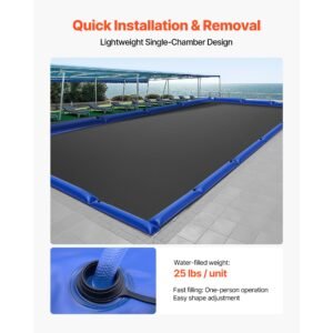 pool cover water bags, 6 packs 4 ft, single chamber pool cover water tubes, 0.4mm thick pvc bags weights with leakproof screw cap, for inground swimming pool covers winter closing, blue