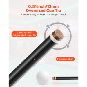 pool cue, 1 piece pool stick, 58 inch & 21 oz fiberglass titanium composite billiard pools cue stick with multi layer tip, cues sticks for professional pool table, bar, home pool games, office