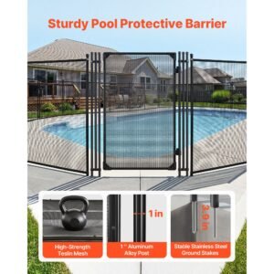 pool fence gate, 4 x 2.5 ft inground swimming pool fences gate, outdoor security fencing door kit with metal latch, 352 gsm teslin pvc mesh, round tube, lockable and easy installation, black