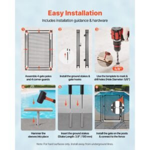 pool fence gate, 4 x 2.5 ft inground swimming pool fences gate, outdoor security fencing door kit with metal latch, 352 gsm teslin pvc mesh, round tube, lockable and easy installation, black