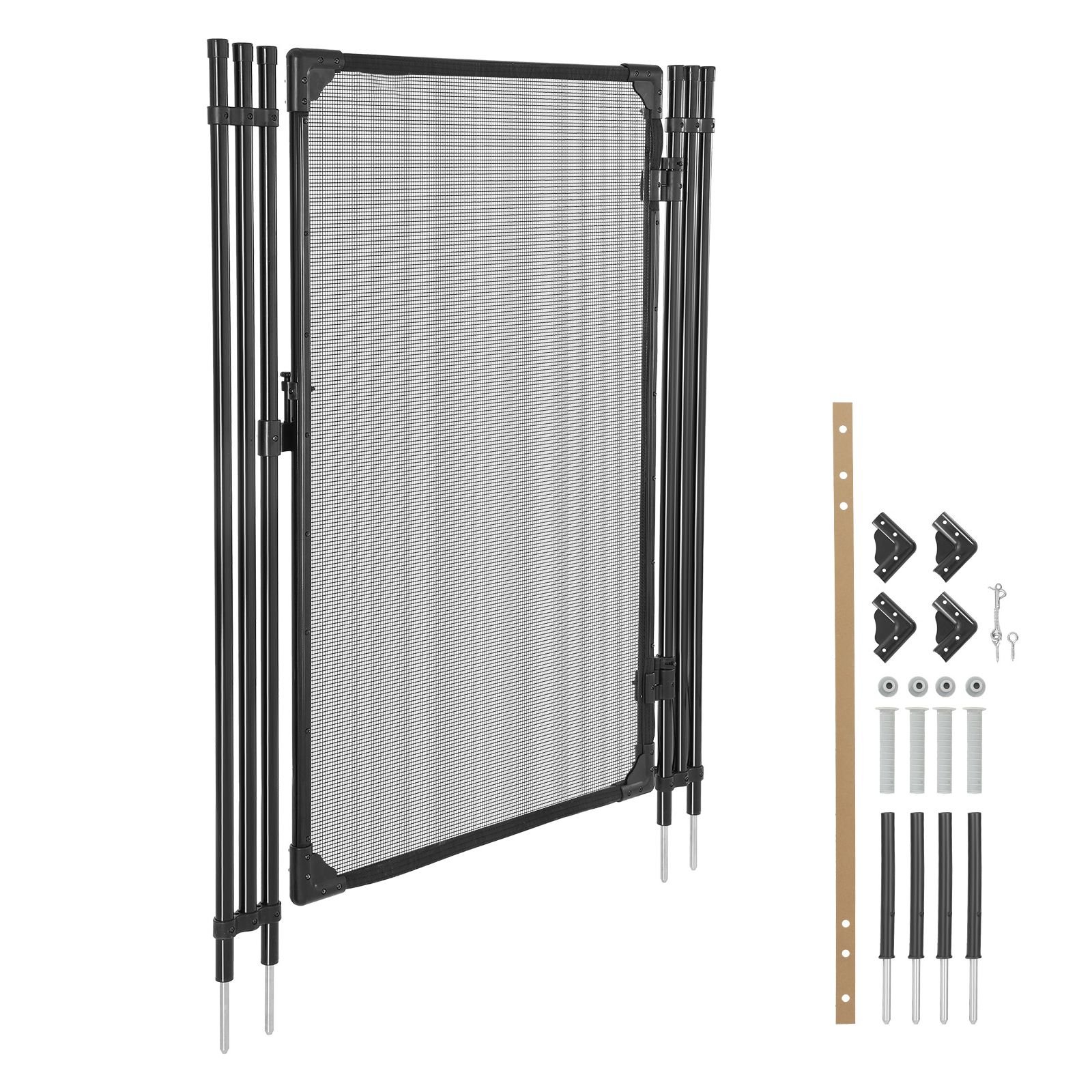 pool fence gate, 4 x 2.5 ft inground swimming pool fences gate, outdoor security fencing door kit with metal latch, 352 gsm teslin pvc mesh, round tube, lockable and easy installation, black