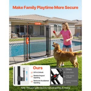 pool fence gate, 4 x 2.5 ft inground swimming pool fences gate, outdoor security fencing door kit with metal latch and stopper, 352 gsm teslin pvc mesh, square tube, easy installation, black