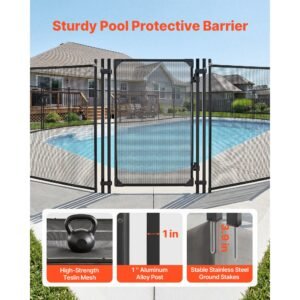 pool fence gate, 4 x 2.5 ft inground swimming pool fences gate, outdoor security fencing door kit with metal latch and stopper, 352 gsm teslin pvc mesh, square tube, easy installation, black