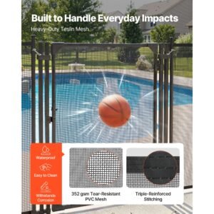 pool fence gate, 4 x 2.5 ft inground swimming pool fences gate, outdoor security fencing door kit with metal latch and stopper, 352 gsm teslin pvc mesh, square tube, easy installation, black