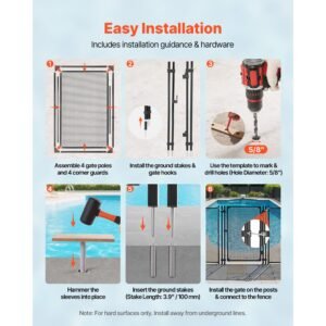 pool fence gate, 4 x 2.5 ft inground swimming pool fences gate, outdoor security fencing door kit with metal latch and stopper, 352 gsm teslin pvc mesh, square tube, easy installation, black