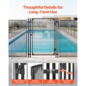 pool fence gate, 4 x 2.5 ft inground swimming pool fences gate, outdoor security fencing door kit with metal latch and stopper, 352 gsm teslin pvc mesh, square tube, easy installation, black