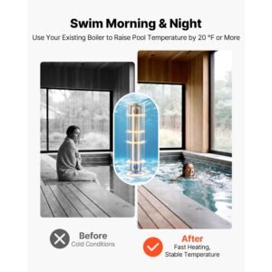 pool heat exchanger, 360k btu swimming pool heater exchanger, 316l stainless steel construction, high efficiency water to water transfer heating system for spa, hot tub, indoor/outdoor, silver