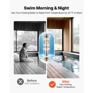 pool heat exchanger, 600k btu swimming pool heater exchanger, 316l stainless steel construction, high efficiency water to water transfer heating system for spa, hot tub, indoor/outdoor, silver