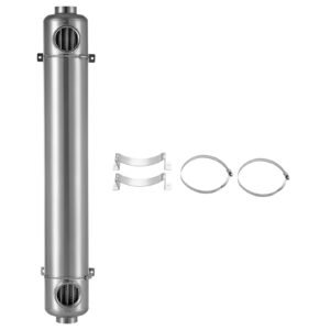 Pool Heat Exchanger, 600K BTU Swimming Pool Heater Exchanger, 316L Stainless Steel Construction, High Efficiency Water to Water Transfer Heating System for Spa, Hot Tub, Indoor/Outdoor, Silver