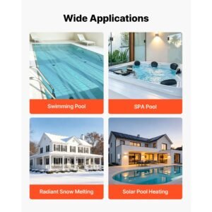 pool heat exchanger, 600k btu swimming pool heater exchanger, 316l stainless steel construction, high efficiency water to water transfer heating system for spa, hot tub, indoor/outdoor, silver
