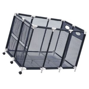 Pool Storage Bin, 47.2 x 30.2 x 34 in, Rolling Pool Float Storage Organizer with Side Pockets & Casters, Heavy Duty Plastic Frame, Poolside Toys Noodles Holder Mesh Basket for Swimming Pools