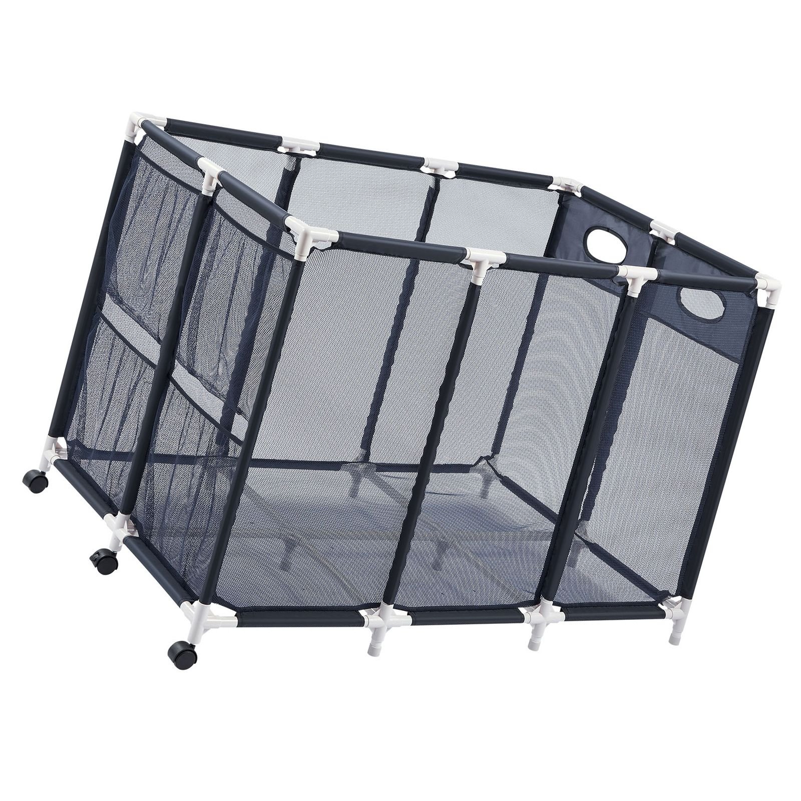 pool storage bin, 47.2 x 30.2 x 34 in, rolling pool float storage organizer with side pockets & casters, heavy duty plastic frame, poolside toys noodles holder mesh basket for swimming pools