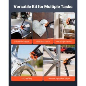 pop rivet gun kit, with 230 blind rivets, two handed riveter with 5 interchangeable nosepieces, 5 drill bits, and a carrying case, manual riveting tool for metal, automotive, home, and diy