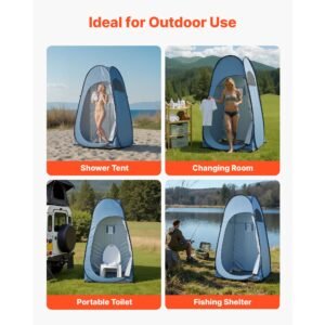 pop up shower tent, instant portable privacy tent changing room with ground stakes, ropes, and carry bag, 190t polyester with silver coating, quick setup, for camping, beach, fishing, blue