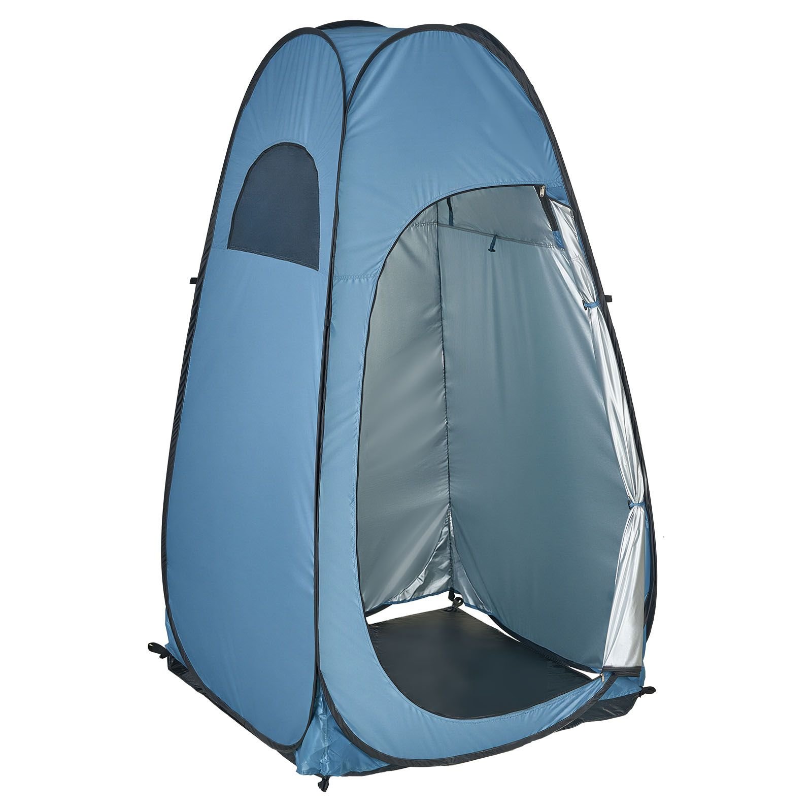 pop up shower tent, instant portable privacy tent changing room with ground stakes, ropes, and carry bag, 190t polyester with silver coating, quick setup, for camping, beach, fishing, blue