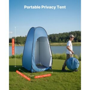 pop up shower tent, instant portable privacy tent changing room with hanging bag, ground stakes, ropes, carry bag, 190t polyester with silver coating, quick setup, for camping, beach, fishing