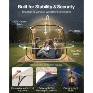 pop up sports tent, 72x72 in clear bubble tent for 2 4 persons, waterproof outdoor pod with floor mat & top cover, garden igloo dome tents camping shelter for events fishing cheering