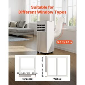 portable air conditioner, 8000 btu ashrae (5000 btu sacc) 3 in 1 standing cooling ac unit, with led touch panel & remote control, 24h timer, cooling, dehumidifier, fan for room indoor, white