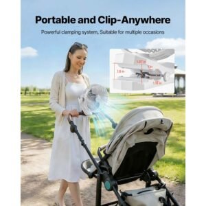 portable clip fan, rechargeable clip on fan, usb port with 3 speeds & circulation mode, strong airflow sturdy clamp, long runtime for desk, golf cart, outdoor camping treadmill, office, white