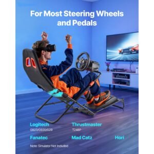 portable racing wheel stand, foldable & adjustable steering sim wheel stand, 18.5 in seat inner width, compatible with logitech g923/g920/g29, thrustmaster t248p, fanatec, hori, mad catz, black