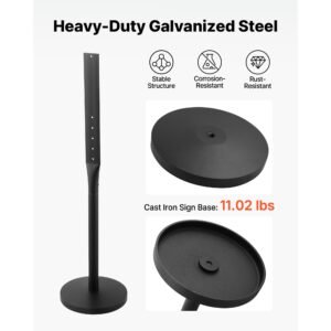 portable sign post, 2 pack, 4 ft tall, metal sign stands with heavy duty cast iron base, multi hole design for easy installation, wind resistant, for indoor and outdoor parking, warning, notice