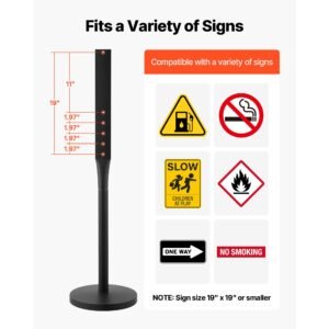portable sign post, 2 pack, 4 ft tall, metal sign stands with heavy duty cast iron base, multi hole design for easy installation, wind resistant, for indoor and outdoor parking, warning, notice