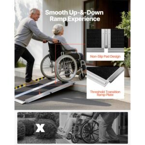 portable wheelchair ramp, 3ft, non slip aluminum folding handicap ramp for wheelchair, 800 lbs capacity, door threshold ramps for home steps, stairs, entry, threshold, doorways, scooter, curbs