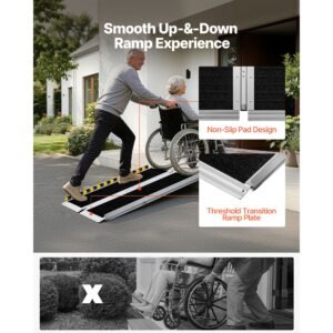 portable wheelchair ramp, 4ft, non slip aluminum folding handicap ramp for wheelchair, 800 lbs capacity, door threshold ramps for home steps, stairs, entry, threshold, doorways, scooter, curbs