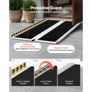 portable wheelchair ramp, 5ft, non slip aluminum folding handicap ramp for wheelchair, 800 lbs capacity, door threshold ramps for home steps, stairs, entry, threshold, doorways, scooter, curbs